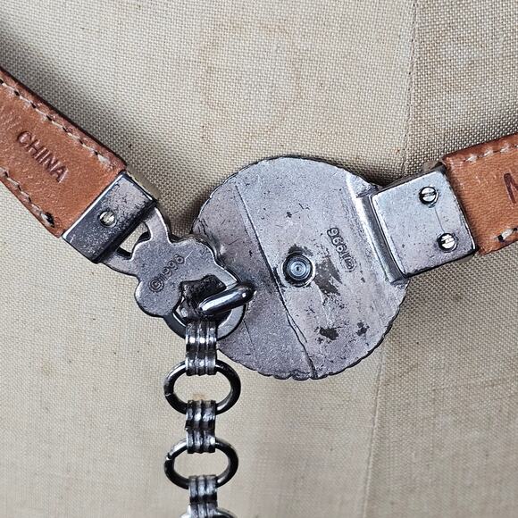 VTG 1996 Belt metal link and leather belt with dangle traditional classic M - Picture 8 of 13